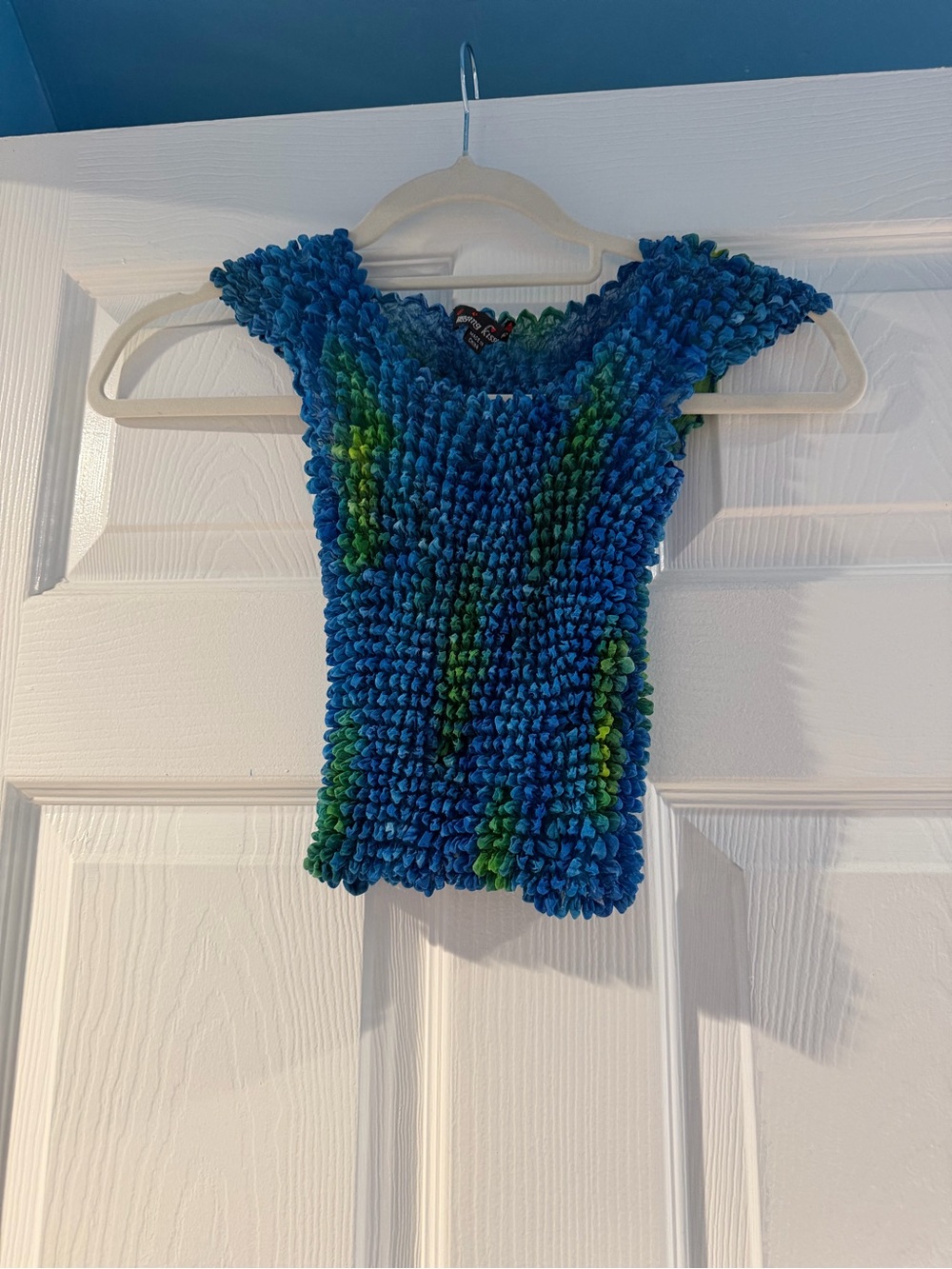 Blue and Green Textured Smocked Tank Top